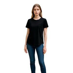 (F-175) Lush Shorts Sleeves Womens Blouse Size s Black Color